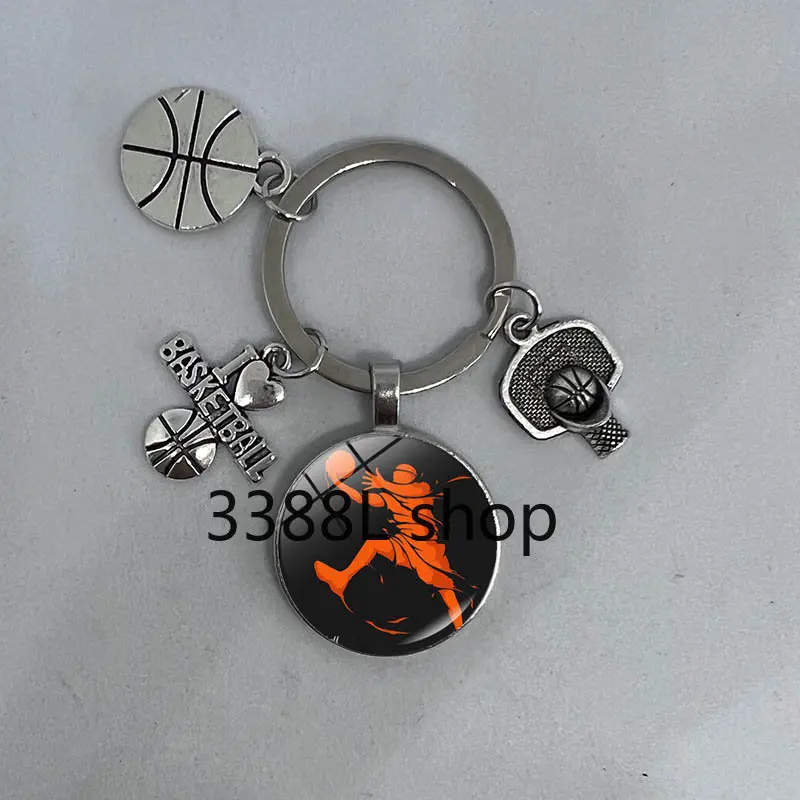 Popular Jewelry Glass Alloy Keychain I Love Basketball Basketball Element Pendant Gifts for Friends Who Enjoy Playing Basketball