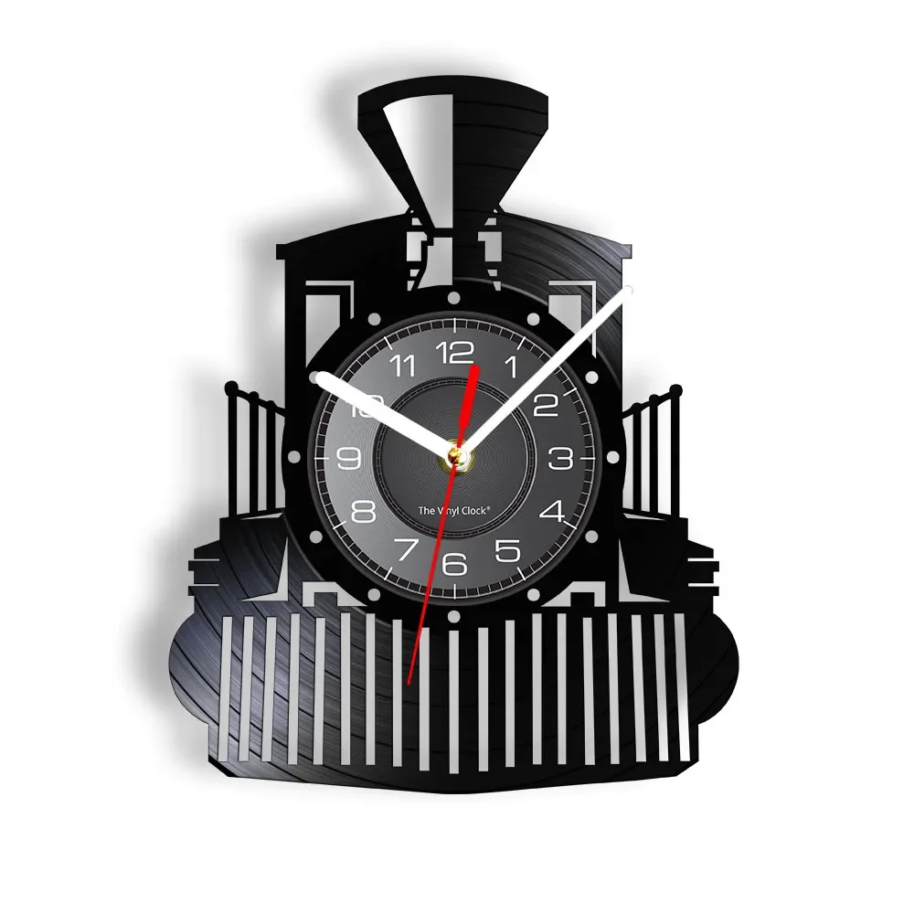 Vintage Steam Locomotive Black Music Album Silent Quartz Wall Clock Train Model Design Track Railroad Vinyl Record Wall Clock