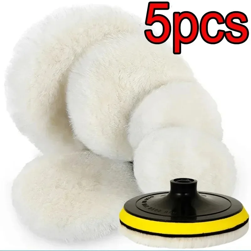 5Pcs Wool Polishing Disc Pads 3/4/5Inch for Glass Stainless Steel Auto Car Paint Waxing Polisher Scratches Repair Tools