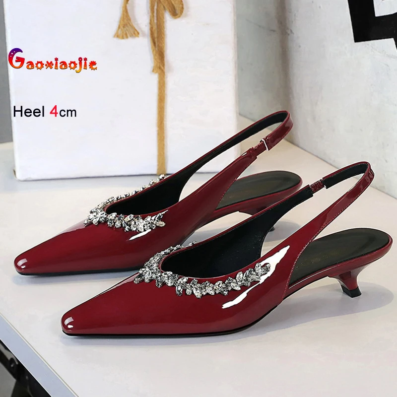 

2023 Простые модные женские туфли-лодочки на коническом каблуке 4 см, украшенные стразами, блестящие женские клубные туфли на среднем каблуке с неглубоким носком