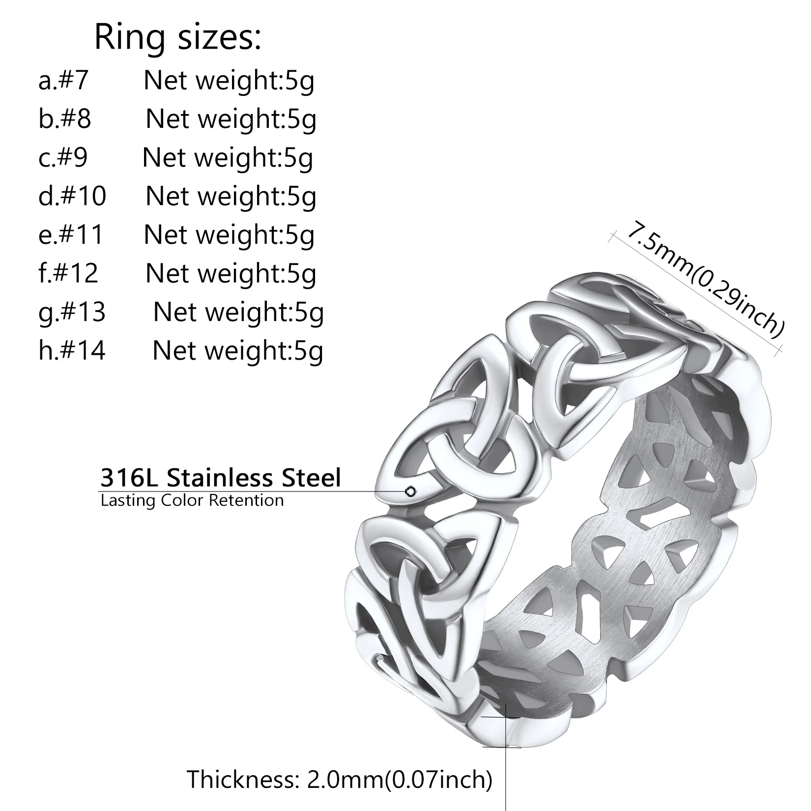 U7 Irish Celtic Knot Triquetra Rings for Man Women Classic Hollow Out Symbols Stainless Steel Promised Rings Couple Jewelry - view 6