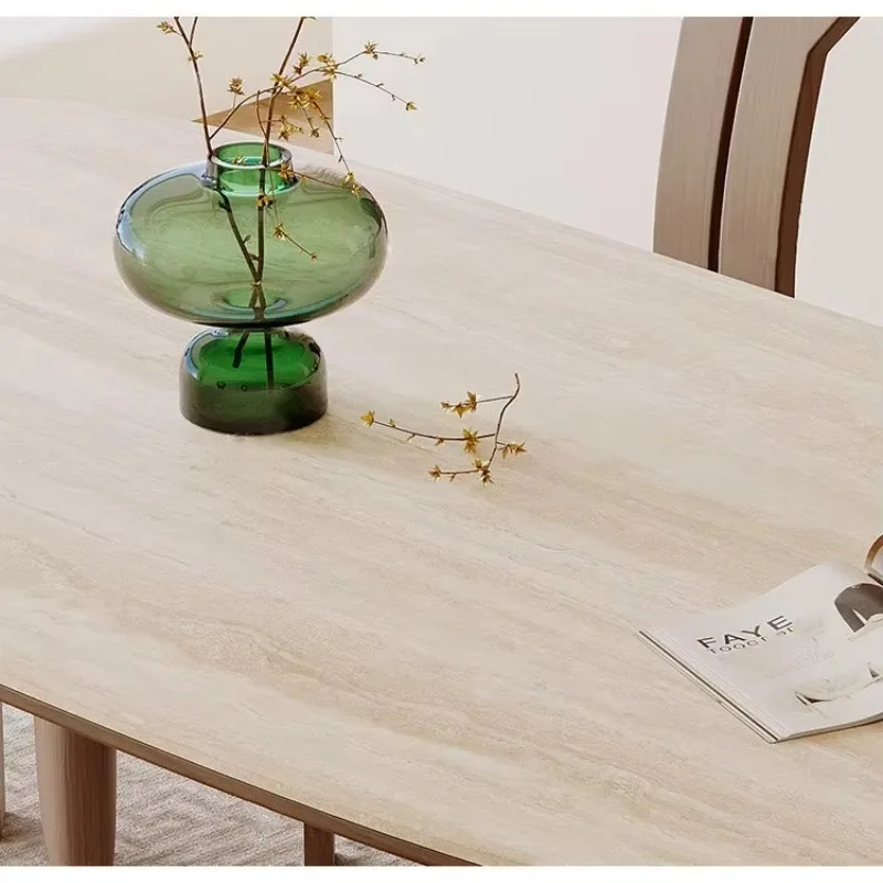 

Wabi-sabi Style Luxury Cave Stone Wooden Dining Table High-End French Small Apartment Dining Set For Dinner Room Furniture