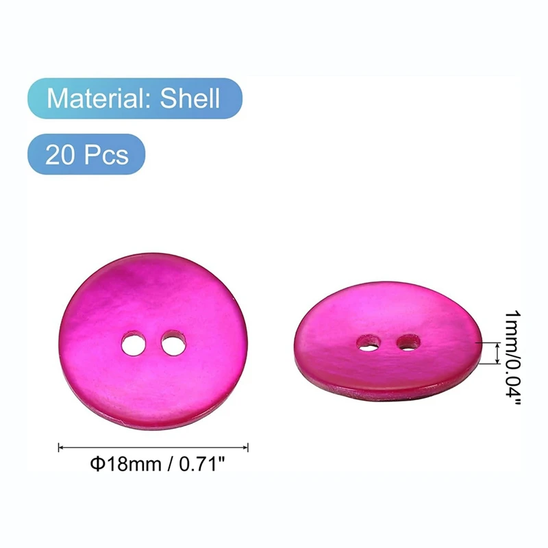 20Pcs Natural Shell Buttons, 18mm 2 Hole Mother of Pearl Blazer Buttons Sewing Craft Shell Discs for Sewing, Rose Red Retail