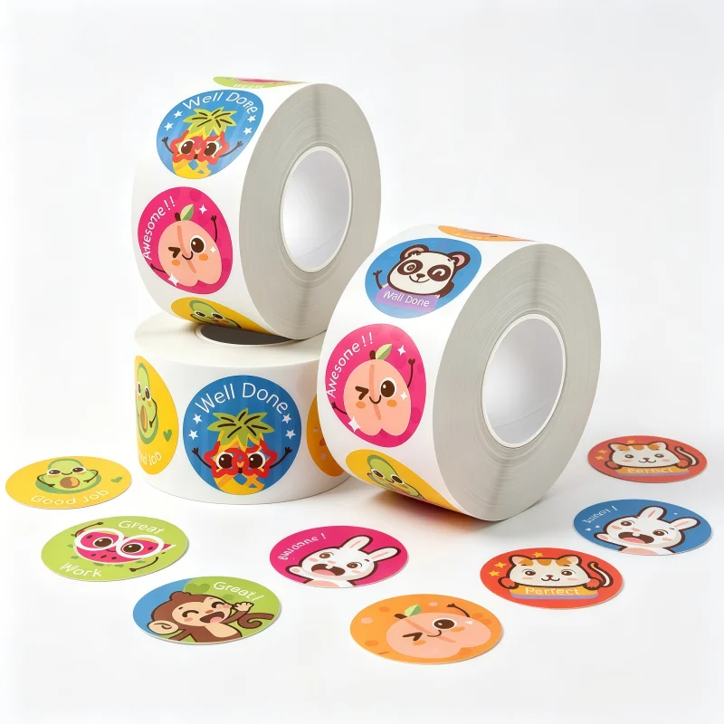 500Pcs/Roll 25mm Round Dot Stickers Sweet Fruit Mix Animal Pattern for School Supplies Home Decor DIY Craft Decoration