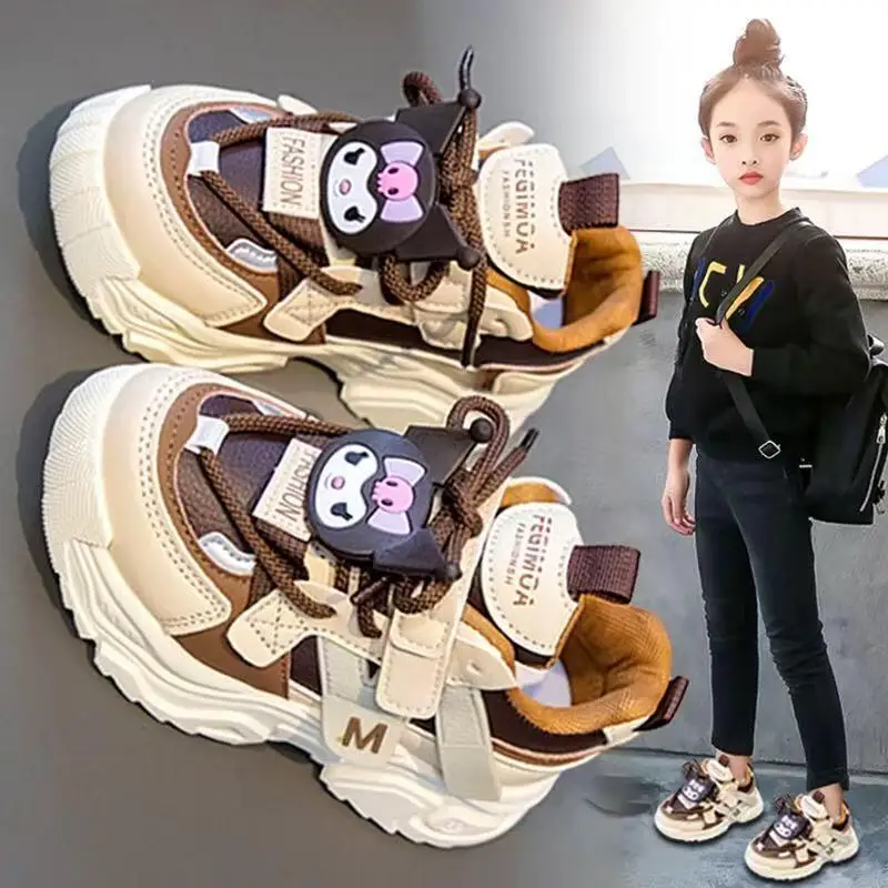 

Kuromi Girls' Sports Shoes 2025 Autumn Winter New Anime Kawaii Casual Shoes Sanrio Children's Cartoon Thick Warm Cotton Shoes