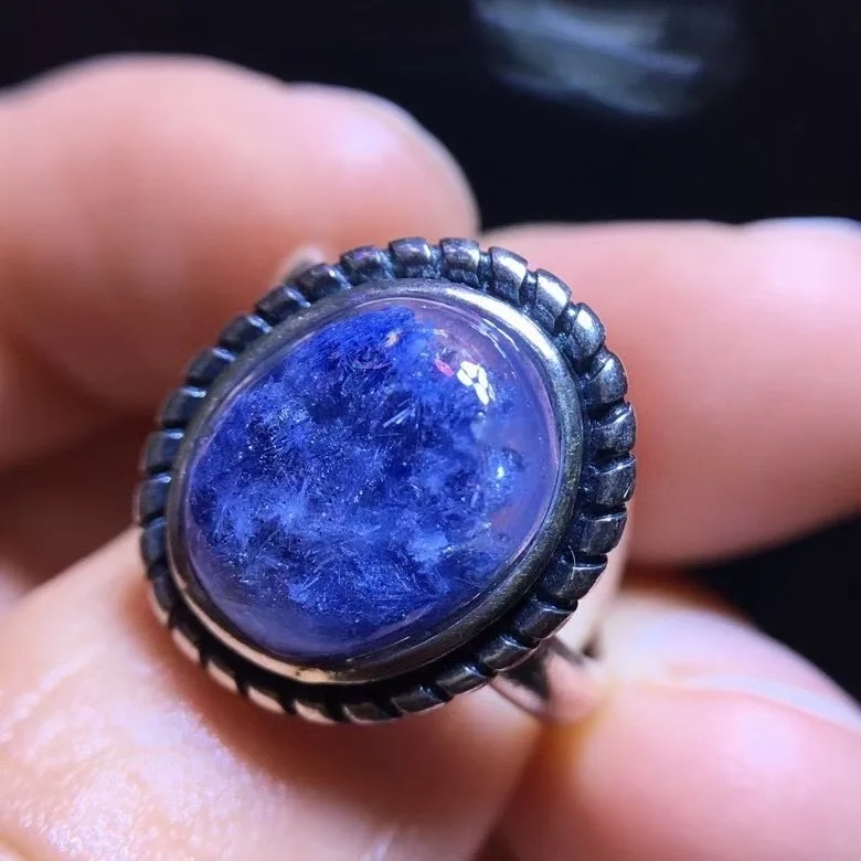 

Регулируемое кольцо из натурального синего рутилированного кварца Dumortierite 12,7/10 мм, женское и мужское кольцо, ювелирные изделия AAAAAAA