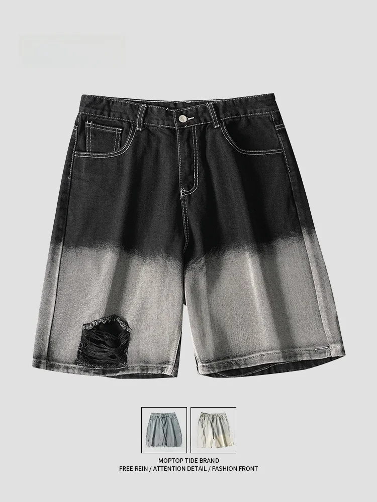 

MMOPTOP Korean Sle Waed Denim ort Pants Men's Summer Versatile High Street Casual Five-Point orts Youth Faion