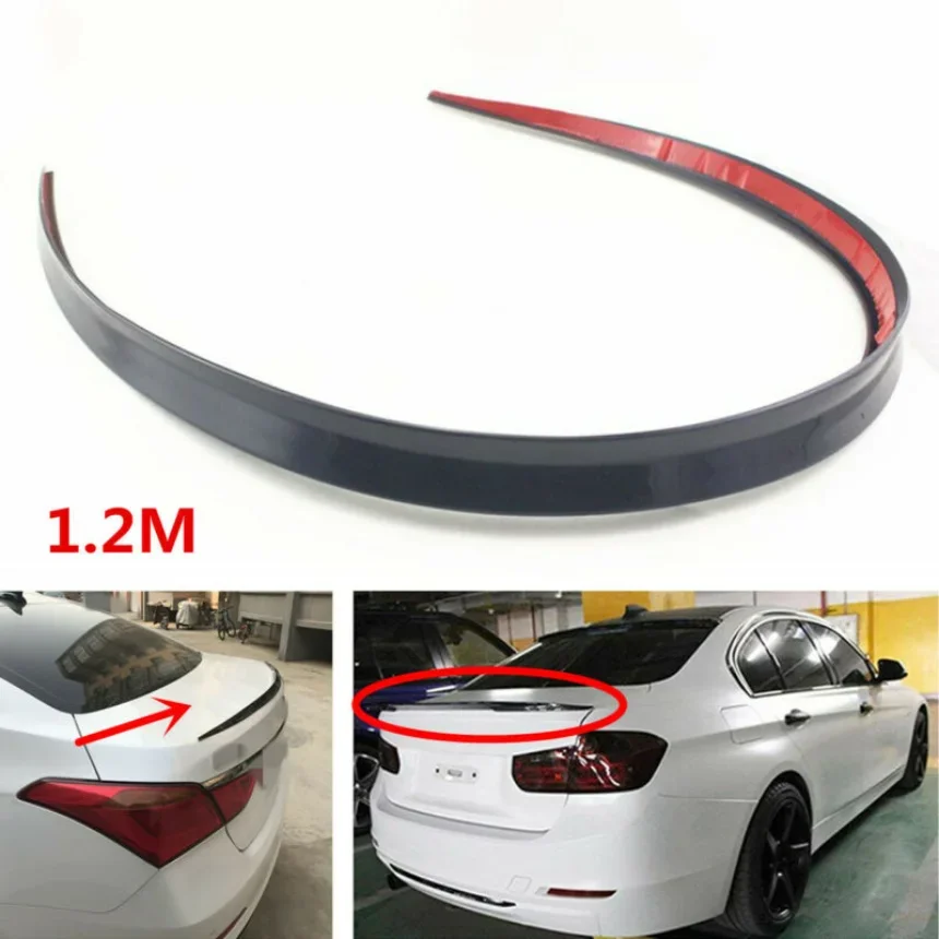 1.2M Black Soft Car Rear Roof Trunk Spoiler Rear Wing Lip Trim Sticker Car Spoiler Refit Spoiler Car Accessories 1pcs