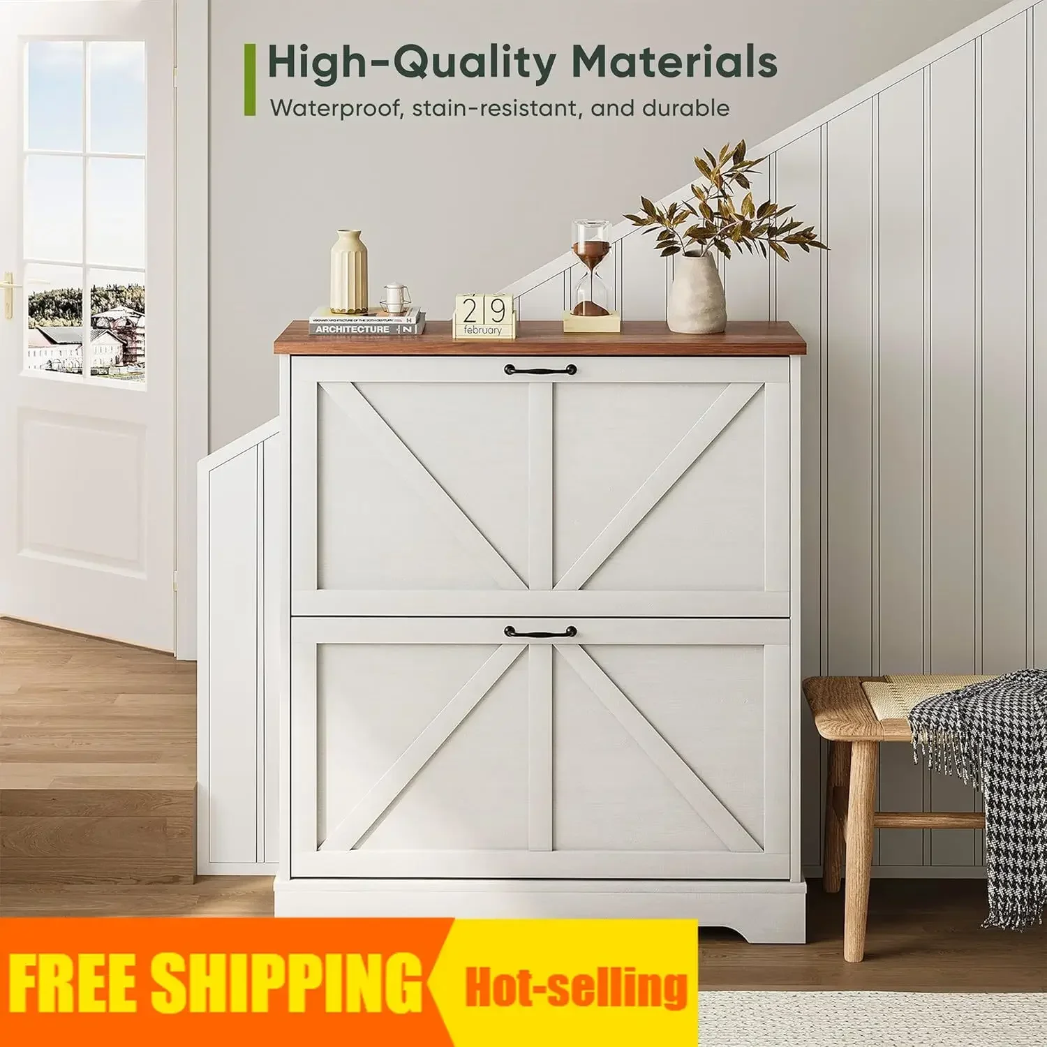 

Hot salesExclusive Offer Shoe Cabinet, Storage Cabinet for Entryway with 2 Flip Drawers, Narrow Farmhouse Organizer Cabinet, Sli