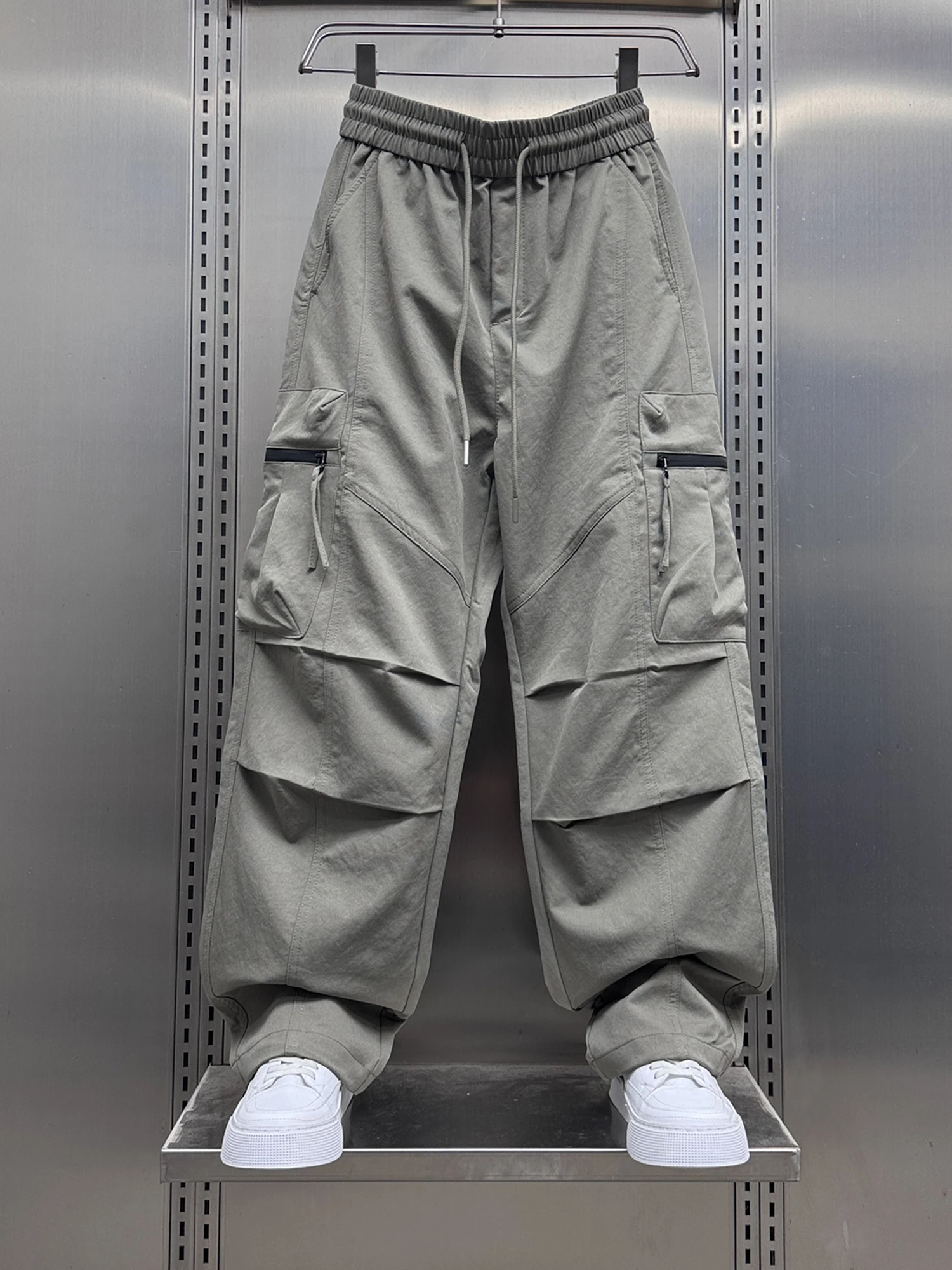 

Retro American Workwear Pants Men's High Street Straight Leg Thi Casual Trousers Autumn New Sle Loose Fit Elastic Waist