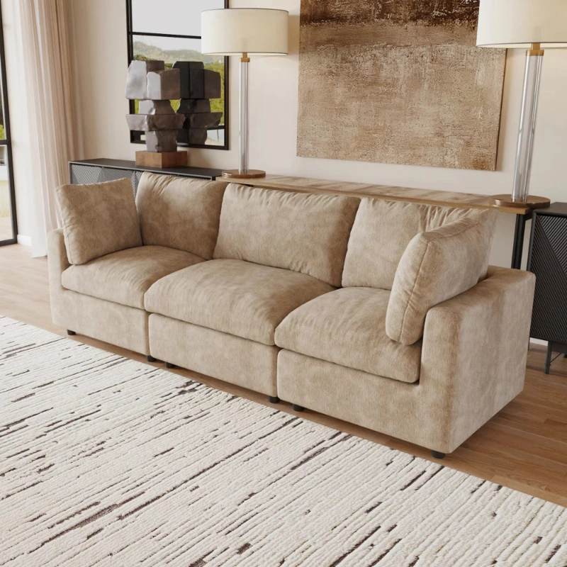 

Hemp mix and match fabric modern soft family living room apartment office khaki modular combination sofa