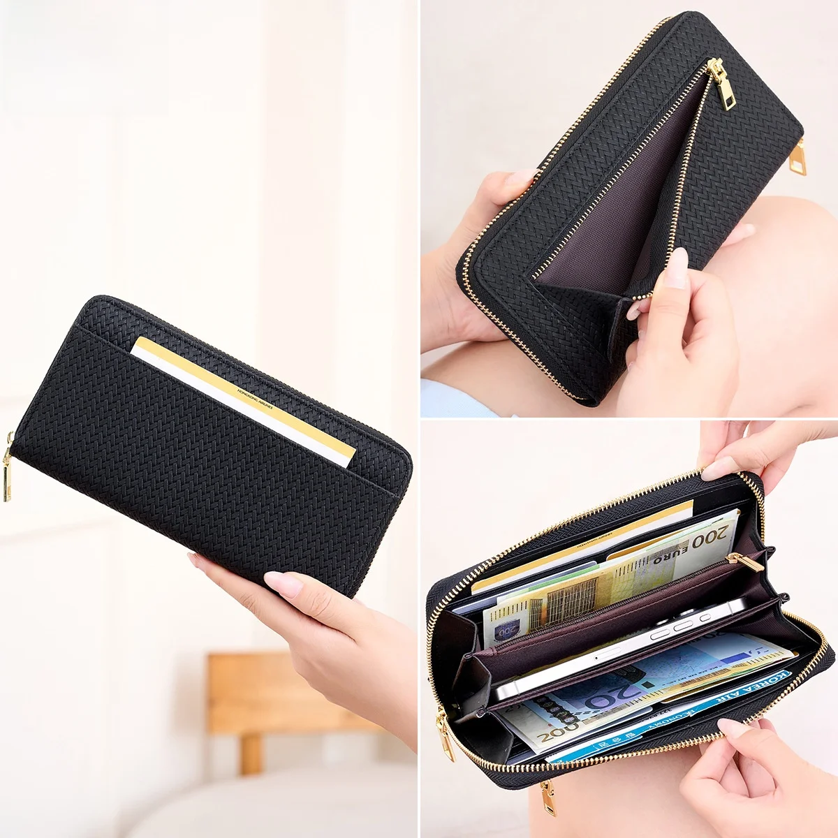 new-rfid-woven-pattern-women's-wallet-large-capacity-handheld-bag-multi-layer-storage-long-wallet-elegant-vintage-style