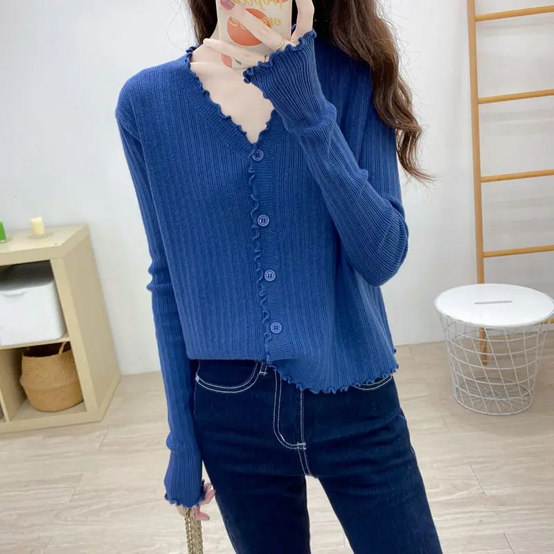 Autumn Winter Female 2023 New Lazy Style Long Sleeve Knitted Tops Solid Color Thin Loose Fitting Cardigan Sweater Short Jacket