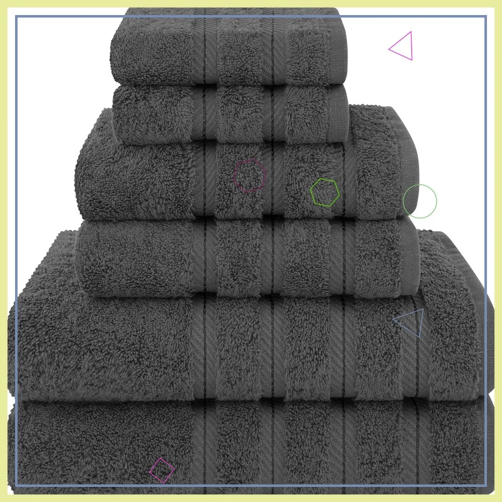 

Роскошный набор из 6 полотенец: 2 банных полотенца, 2 полотенца для рук, 2 салфетки для умывания, 600 GSM, турецкий хлопок, для ванной комнаты, темно-серый цвет.