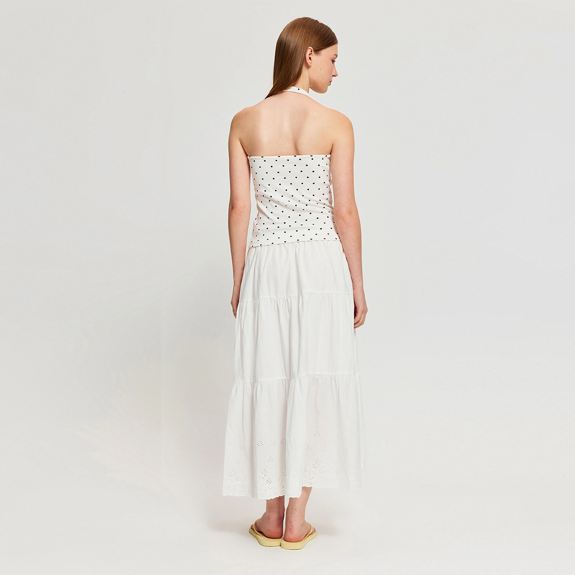 YESCCI Elegant White Long Skirt Elastic High Waist Cotton Hollow Out Lace Trim Autumn New A-Line Skirts For Women 2026 S56456217