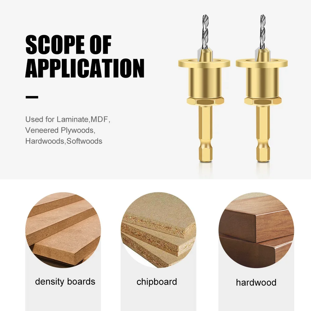 Brocas de roteador com alça hexagonal ajustável, ferramentas para trabalhar madeira, broca escareadora para furo de limite de instalação de madeira