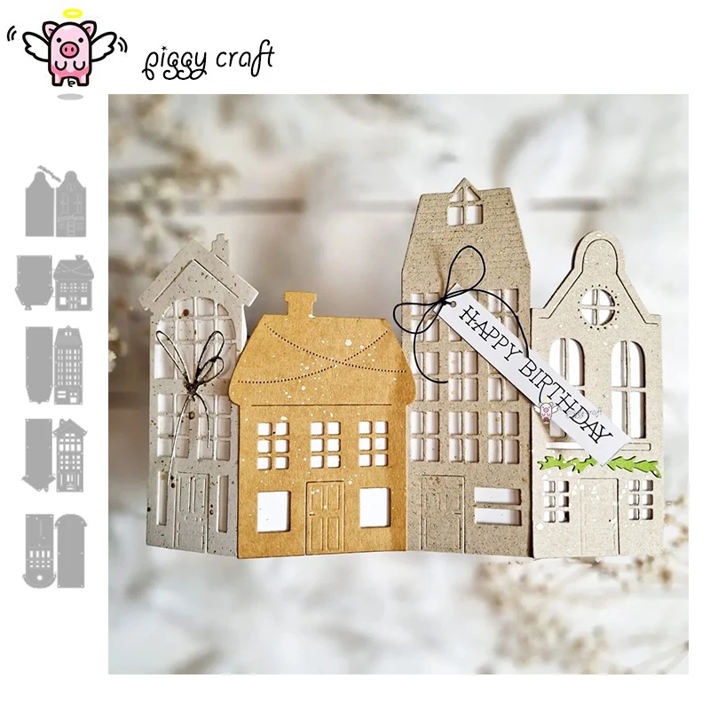 Piggy Craft Metall-Stanzformen, geschnittene Matrizenform, Hausserie, Dekoration, Sammelalbum, Papier, Basteln, Messerform, Klingenstanzer, Schablonen