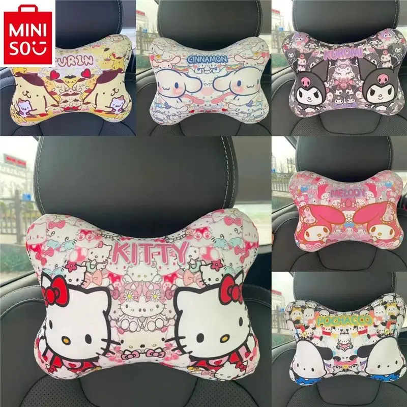 

MINISO Car Headrest Neck Protection Cartoon Anime Hello Kitty Cute Pillow Double sided Interior Decoration Accessories