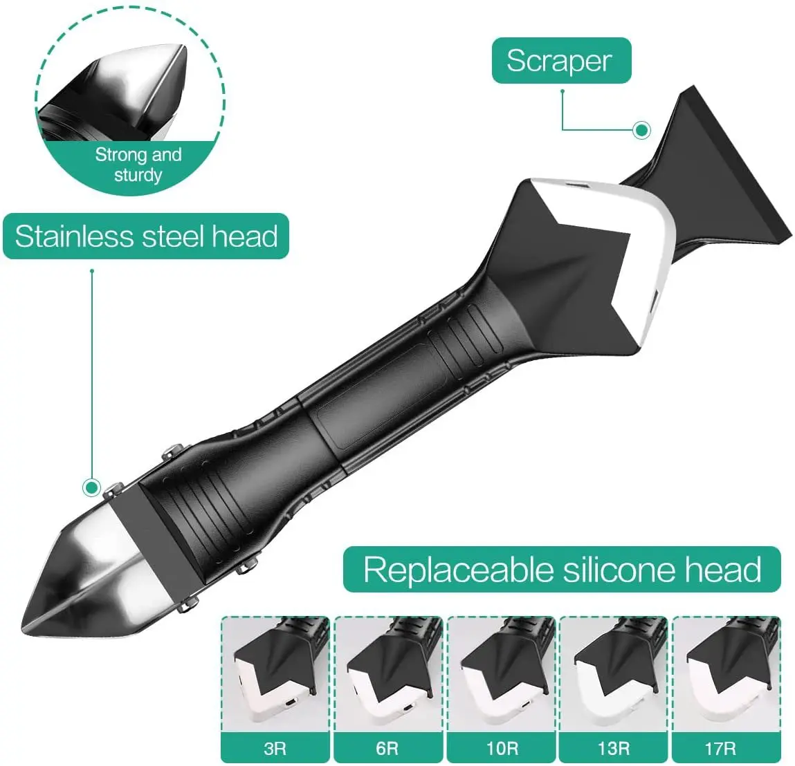 5In1 Silicone Scraper Caulk Tools Glass Glue Angle Scraper Stainless Steelhead Finisher Sealant Scraper Remove Scraper Grout Ki