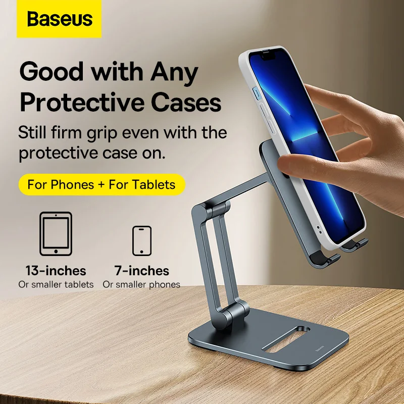 Baseus Phone Holder Foldable Mobile Phone Desk Stand Adjustable Metal Tablet Holder For iPhone 13 iPad Pro Air Universal Support