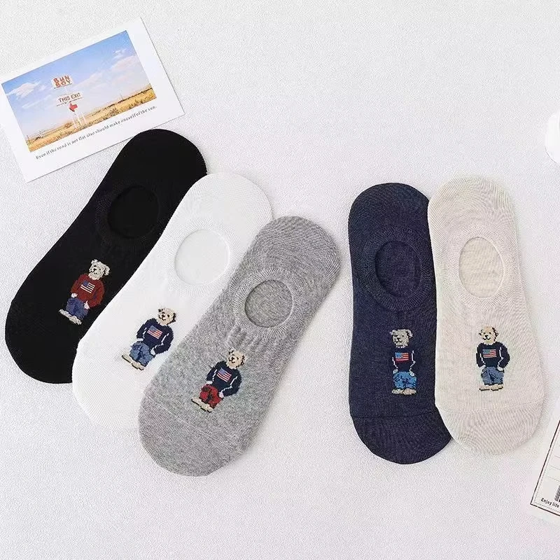 5Pairs Woman Socks Pure Cotton Summer Thin Style Cartoon Bear Socks For Women Sweat Absorbing Odor Preventing Low Top Men Clothe