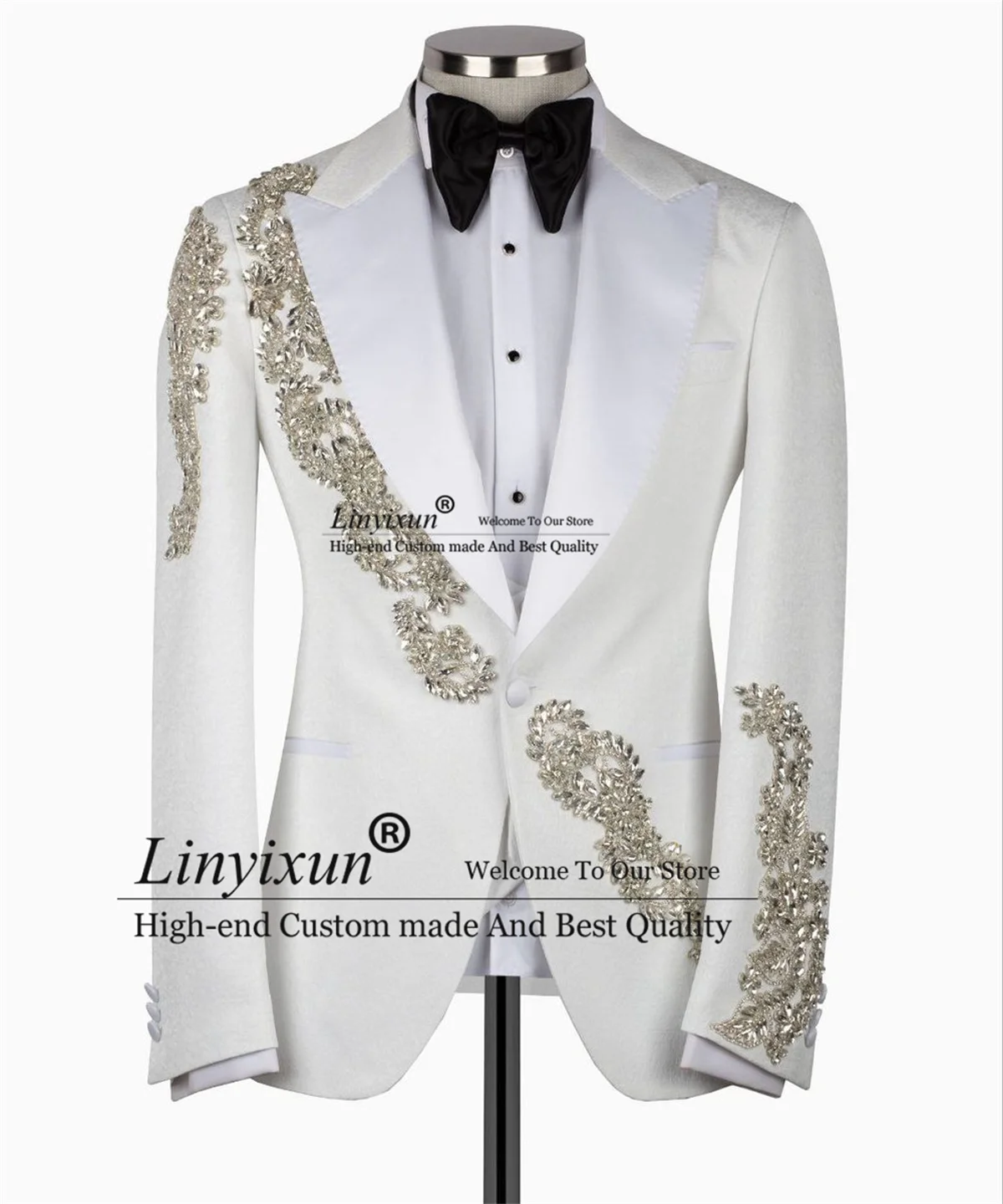 Sparky Diamond Beaded Men Suits 3 Pieces Sets Groom Tuxedos Customized Slim Formal Wedding Male Prom Blazers Costume Homme