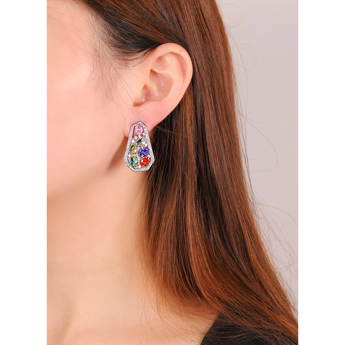 

925 Silver Needle Multicolor Gemstone Statement Drop Earrings, Silver-Tone Jewelry for Women Party Daily Wear