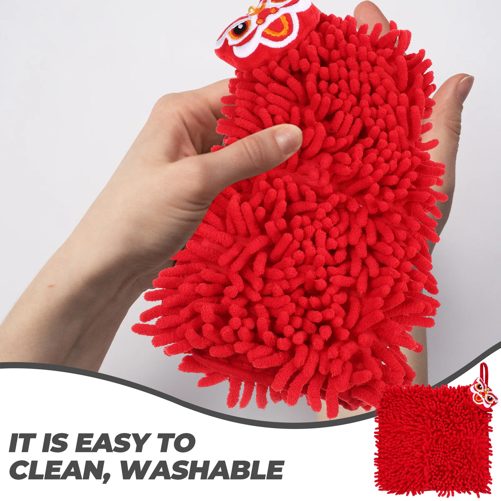 

Cotton Lion Hand Towel Quick Dry Bath Kitchen Red Chenille Fabric Hanging Reusable Absorbent Hand Towel With Hanging Loop Towels