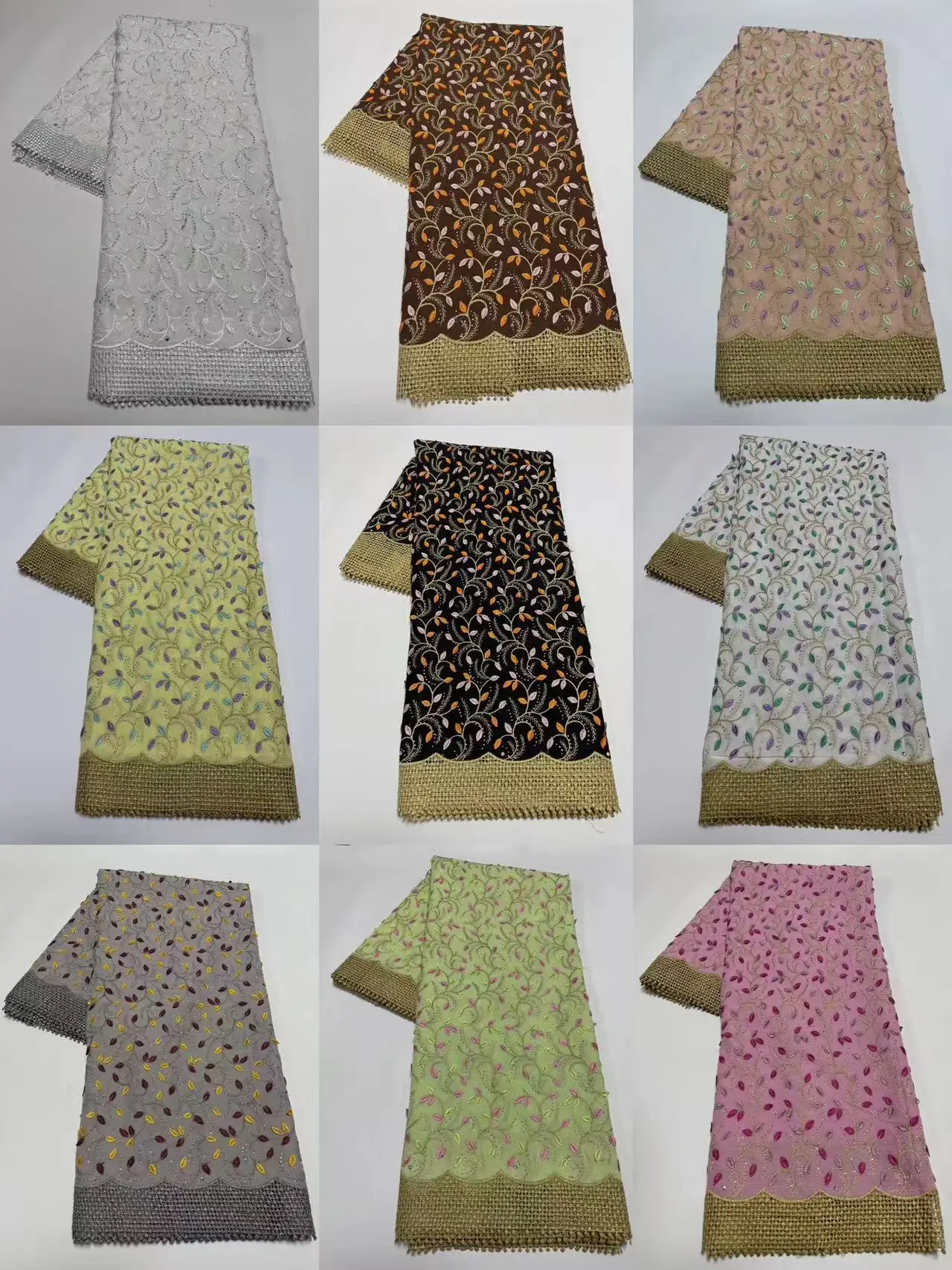 

2025 African Stones Cotton Lace Fabric 5Yards Embroidered 3D Cord Dry Lace Dubai Style for Wedding Party Dresses