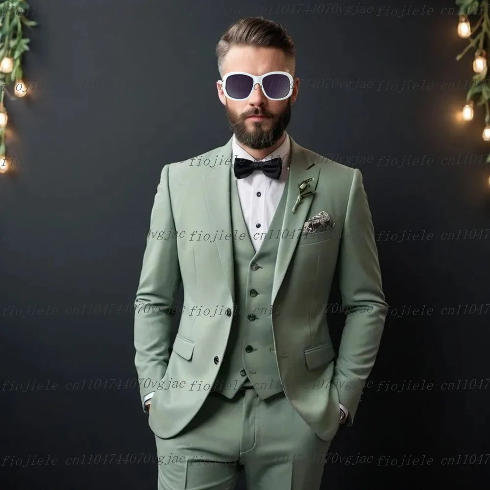 Customized Mint Green Men Suit Formal Occasion Wedding Party Groom Groomsman Business Male Tuxedos 3 Piece Set Jacket Vest Pants