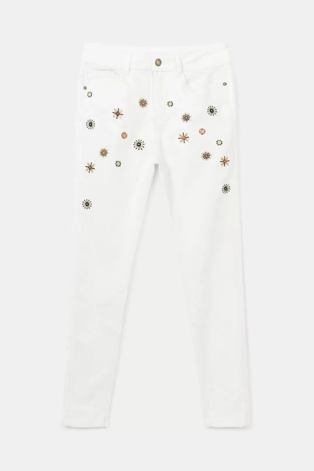European and American new Spanish original women's jeans with sequins, embroidery, elastic, tight fitting, pure white leggings