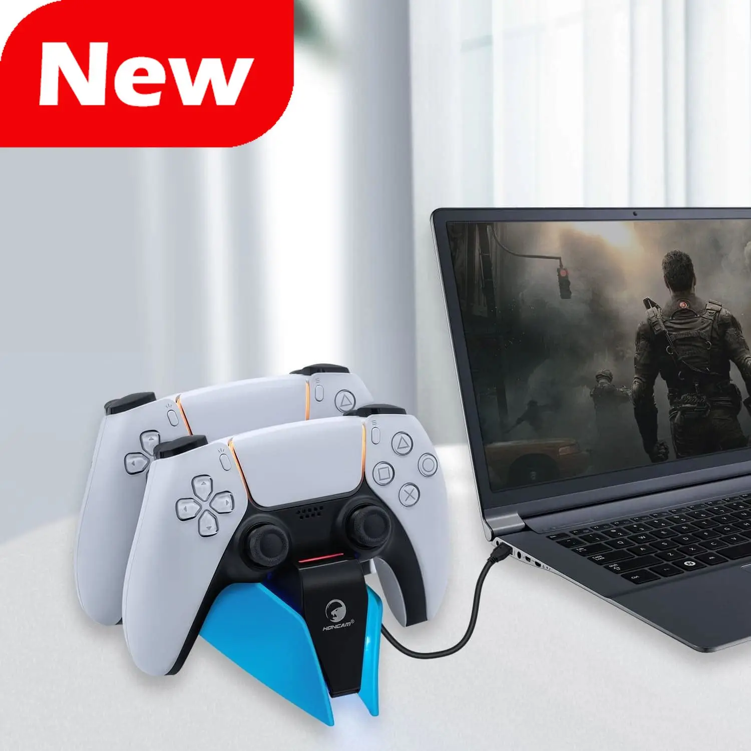 Подходит для зарядного устройства для геймпада PS5 с двойной базой быстрого зарядного устройства для беспроводного контроллера DualSense PS5 со светодиодным индикатором зарядки