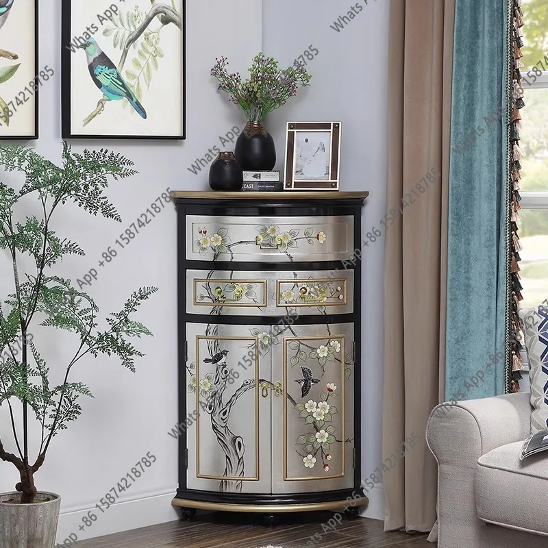 American Corner Cabinet Corner Triangle New Chinese Living Room Painted Shelf Corner Storage Wine Cabinet