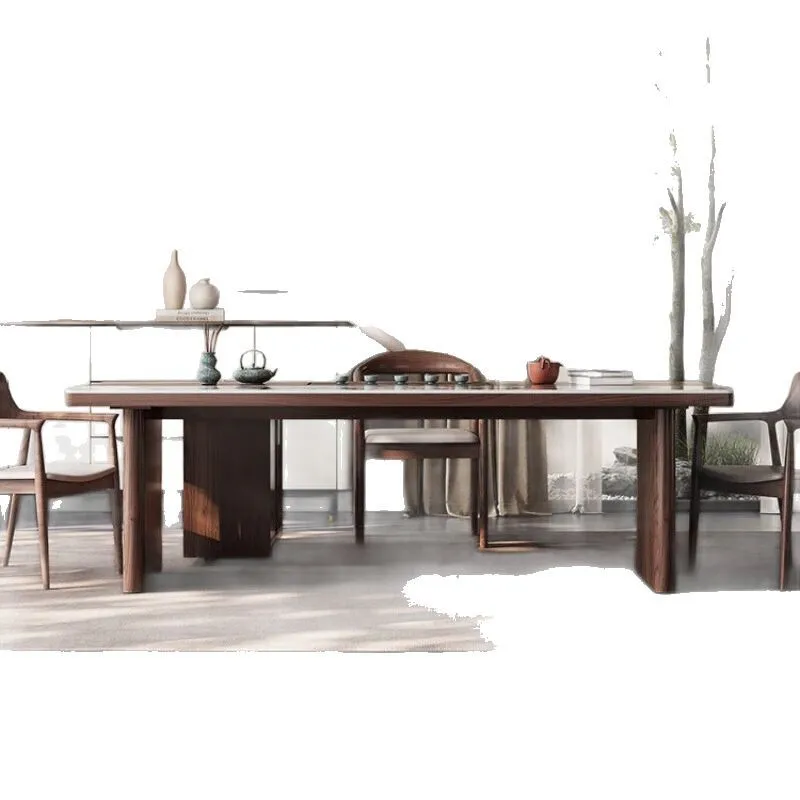 

New Chinese-style solid wood rock slab double tea table and chair light luxury office home