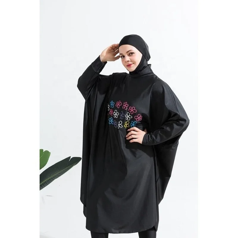Women Muslim Swimwear Beachwear Screen Printing 3pcs Lslamic Clothes Hijab Long Sleeves Sport Swimsuit Burkinis Bathing Bat Suit