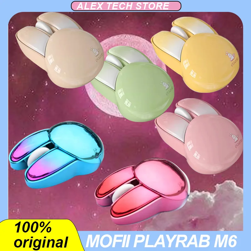 Беспроводная Бесшумная мини-мышь MOFII playраб M6, 2,4 ГГц, Bluetooth, двойной режим, Женская Офисная мышь под заказ, мультяшный кролик, дизайн