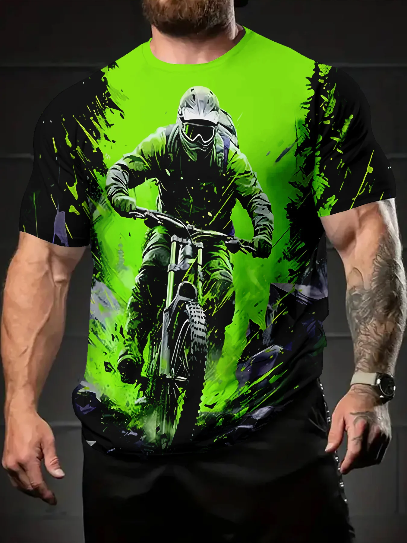 Fluorescent Green Quick-Dry Mountain Biking T-Shirt – Stylish Men's Summer Apparel Suitable for Daily Wear and Outdoor Sports