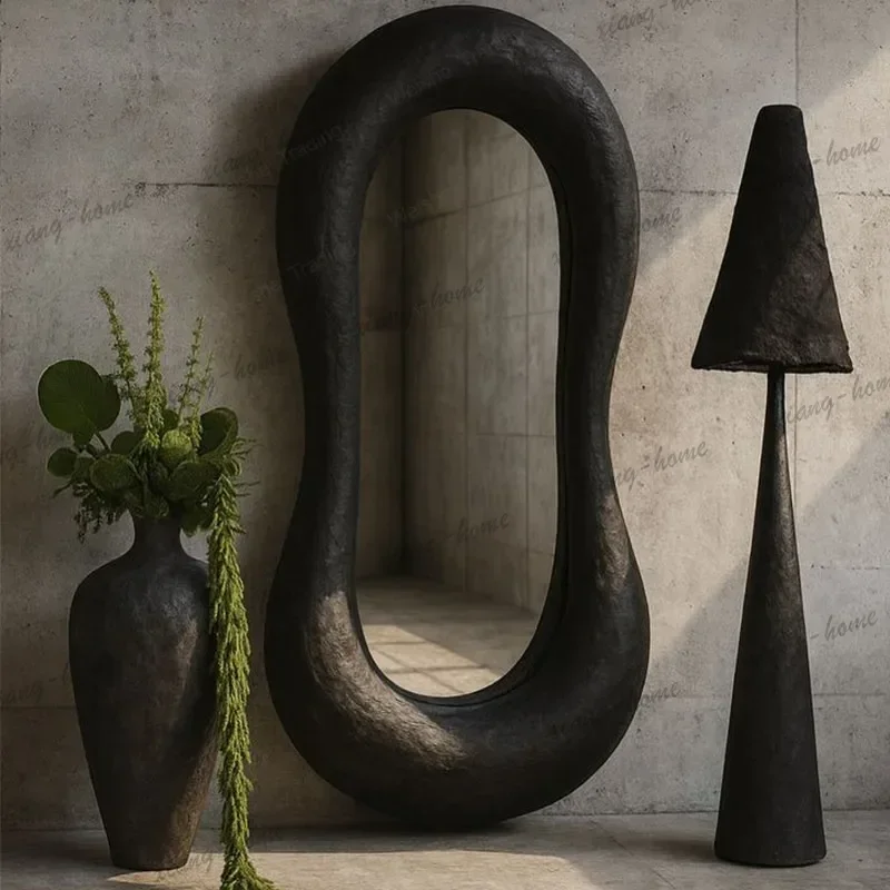 ld French artistic floor-to-ceiling mirror irregular oval full-body mirror special-shaped home Nordic fitting wall hanging