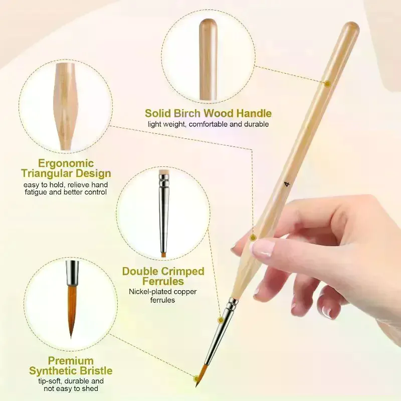 Professional Detail Art Brush Set 11Pcs Non-slip Triangle Handle for Acrylic Painting Artists Beginners