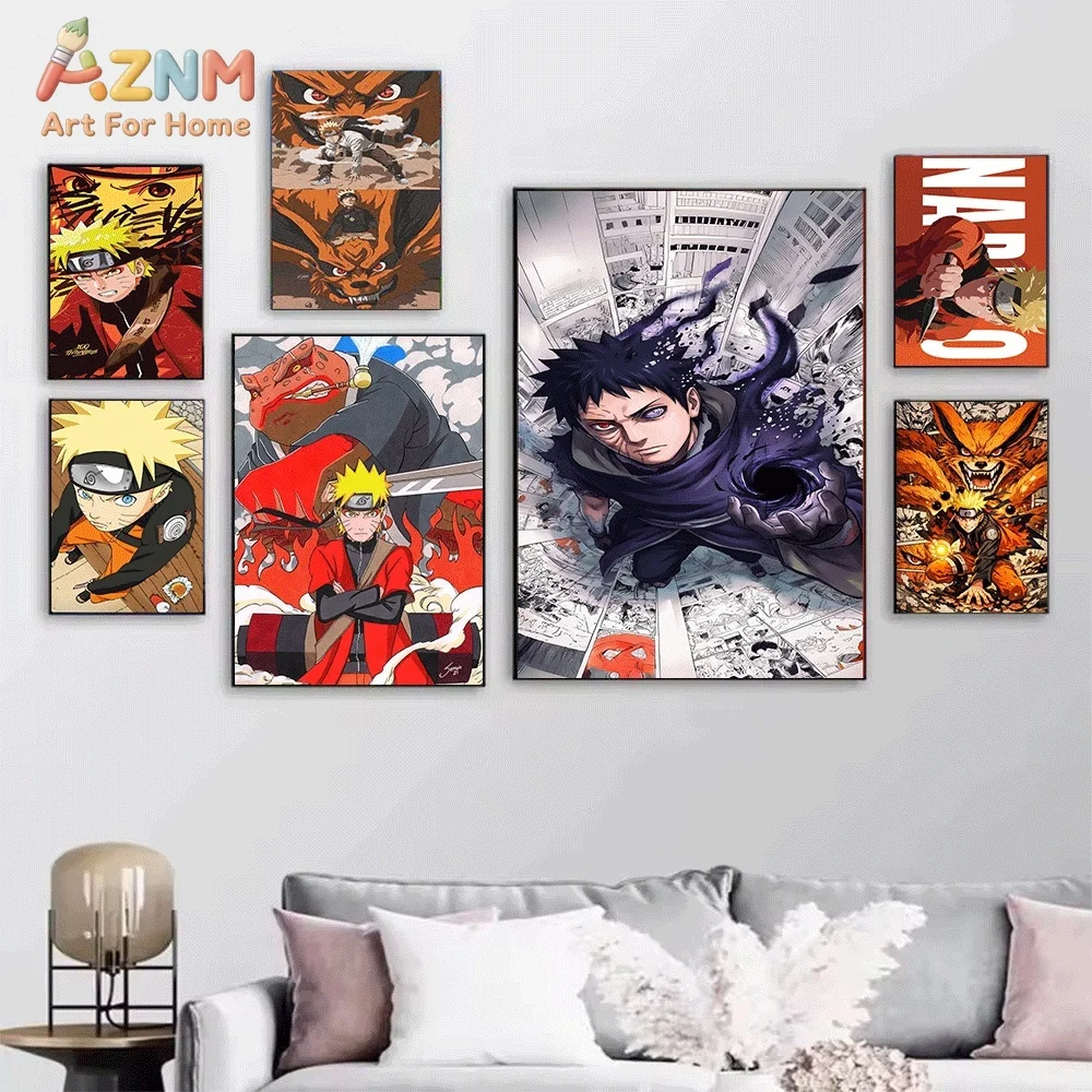 AZNM Naruto Ninja Eyes Collage Canvas Wall Print, Sharingan Byakugan Rinnegan Anime Character Art Poster, Unframed Canvas Pain