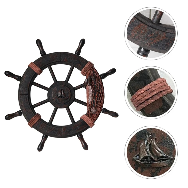 Mediterranean Style Nautical Wooden Boat Ship Wheel Wooden Rudder Model Rudder Wooden Retro Ship Wheel Wall Decoration