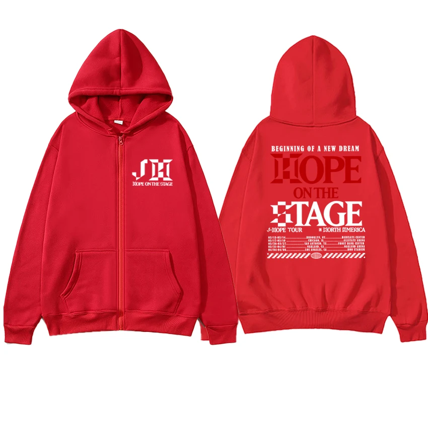 J-hope Hope On The Stage world Tour 2025 Double Sided print Zipper Hoodie Unisex fashion Y2k Sweatshirt Men women Fleece Jacket