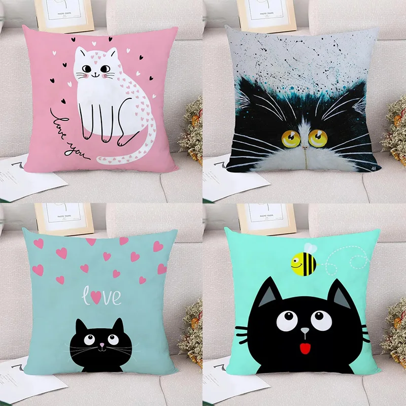 Funny Couple Cat Decorative Pillowcase Living Room Office Home Pillowcase Car Ornaments