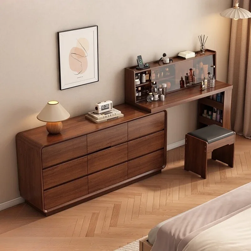 

Nordic modern Solid wood dresser chest integrated simple bedroom dressing table bedside storage cabinet retractable makeup table