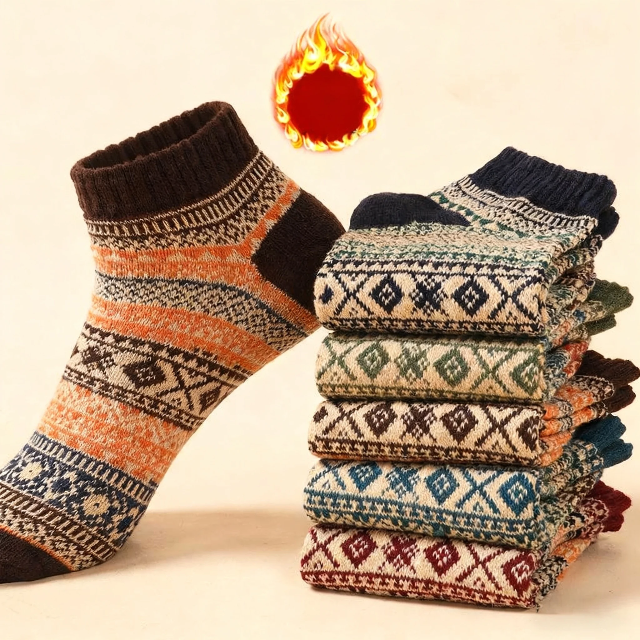 

10 pairs or 5 pairs, Men and Women Thickened Warm Winter Socks - Heavy-duty warm striped ribbed sock cuffs, unisex comfortable