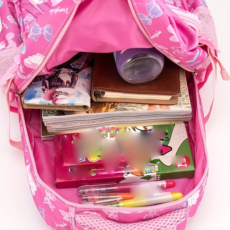 3-delige Rugzak Lunchtas En Etui, Schoolrugzak, Meisjesrugzak, Schattige Strik En Rugzak Met Kittenpatroon