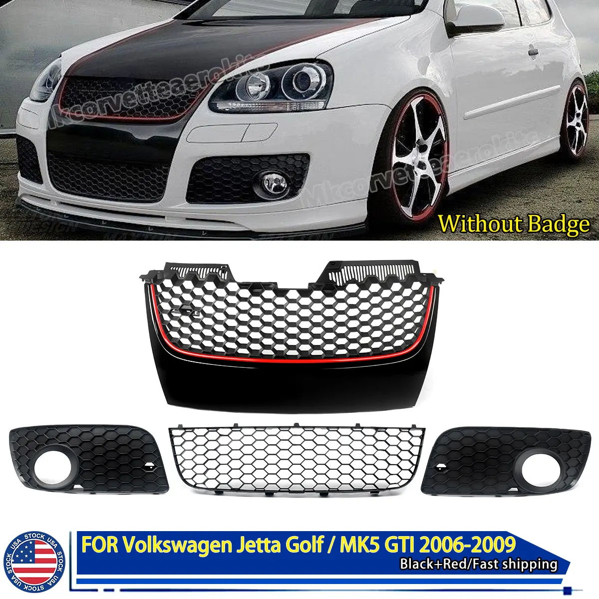 SAIQINGSP Fit For 2006-2009 Volkswagen Jetta/GTI /GLI MK5 ABS Plastic Front Grille Black Car Accessories Tools