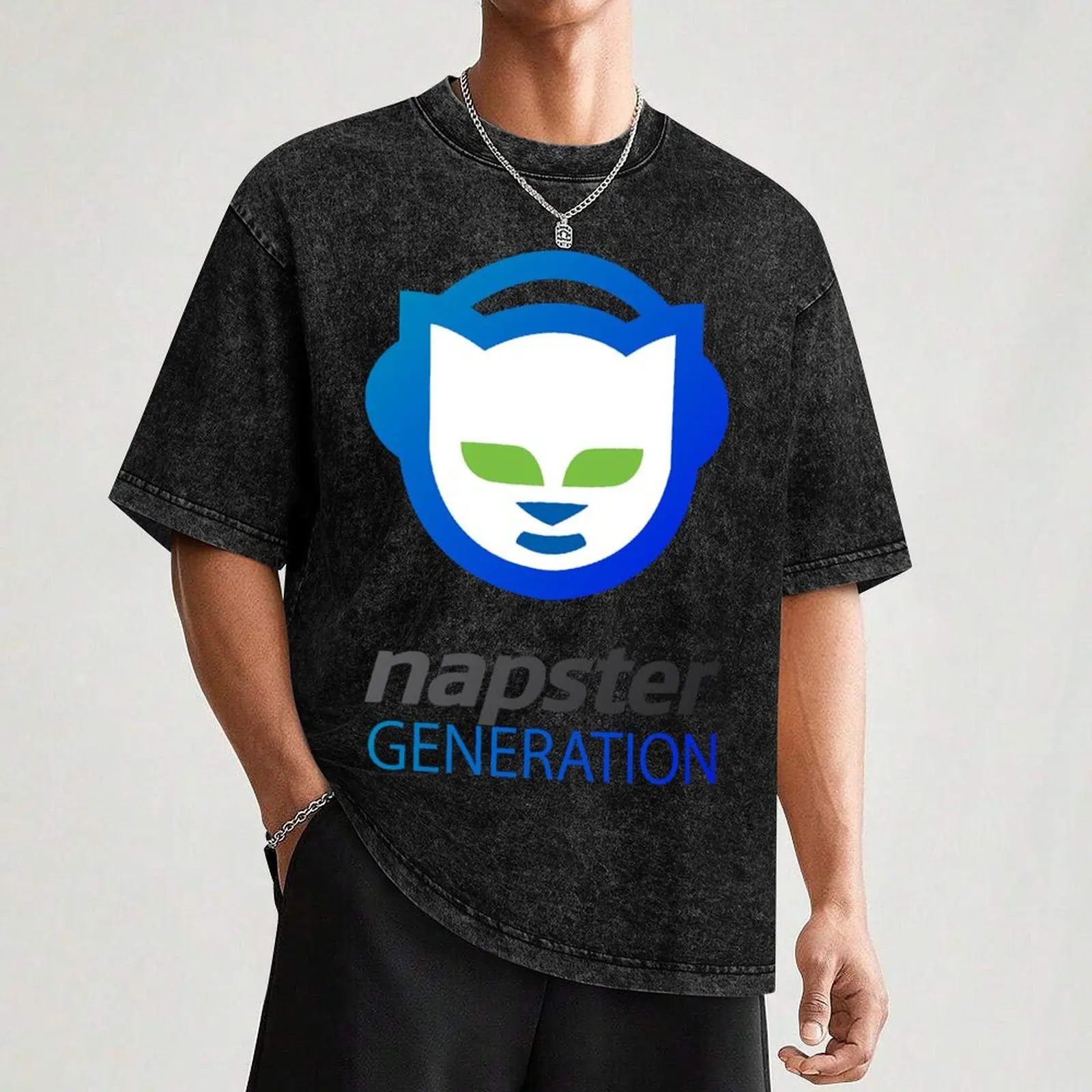 تي شيرت كلاسيكي من Napster Generation، قميص كروسويت للرجال، قمصان رجالي كبيرة الحجم برسوم جرافيك