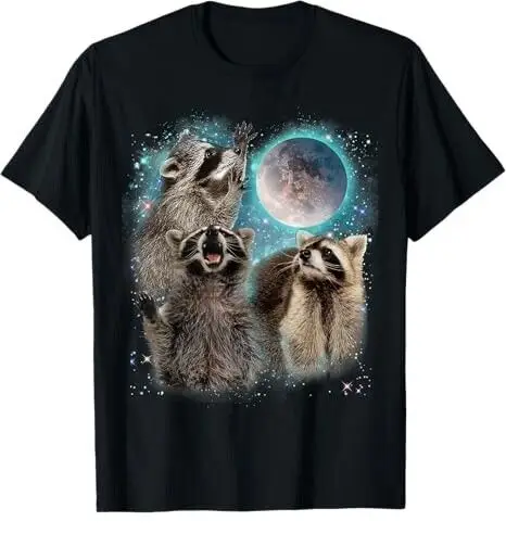 3 Racoon Moon Howling Raccoon Head Funny For Men, Women, Kid T-Shirt