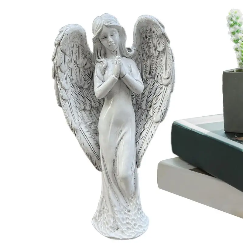 Angel Wings Statue Vivid Praying Angel Figurine With Wings Collectible Figurines Resin Prayer For Living Room Bedroom Entrance